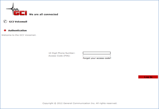 Voicemail Log In Screen
