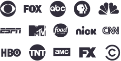 Logos of some of the networks that are included with Total TV. Includes all the local networks, plus favorites like ESPN, MTV, Food Network, Nick, CNN, HBO, TNT, AMC, FX, and Comedy Central.